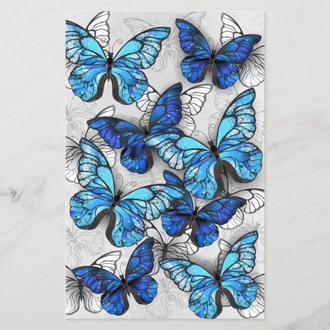 Flyer Composición de mariposas blancas y azules (Frente)