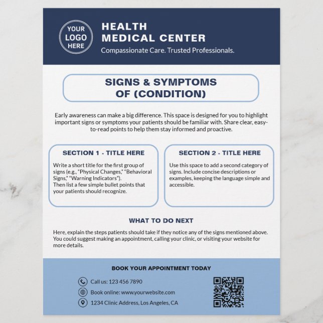 Flyer Conciencia del Paciente de Atención Médica con Log (Frente)
