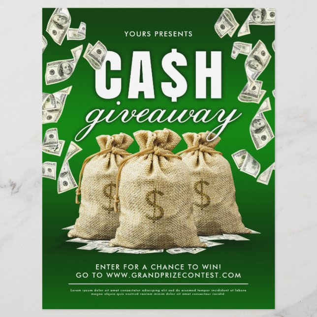 Flyer Concurso de entrega de efectivo que cae dinero (Frente)
