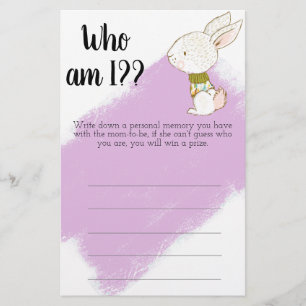 Flyer ¿Conejito Quién Soy? Tarjetas de juego Baby Shower