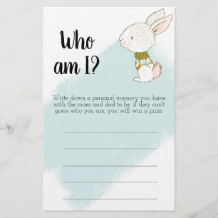 Flyer ¿Conejito Quién Soy? Tarjetas de juego Baby Shower