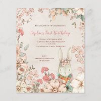 Conejo de valor Floral Invitación de primer cumple
