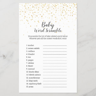 Flyer Confetti de oro Baby Shower Reino Unido Palabra de