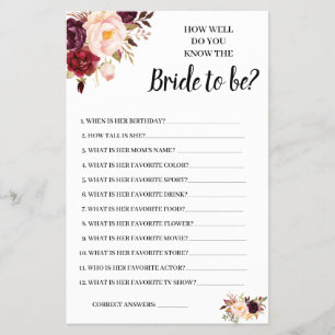 Flyer ¿Conoces la tarjeta de juegos Bride Marsala Shower