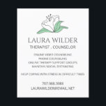 Flyer Consejero Terapéutico En Línea O Por Teléfono<br><div class="desc">Un volante para un terapeuta o consejero especializado en terapia durante el distanciamiento social. Bonito y sereno logo de la flor blanca. Promociona tus nuevos servicios de terapia de distanciamiento social en línea o por teléfono durante la crisis de disfraces. Muchos están dirigiendo sus negocios o servicios para satisfacer las...</div>