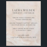 Flyer Consejero Terapéutico En Línea O Por Teléfono<br><div class="desc">Un folleto para un terapeuta o consejero especializado en terapia durante el distanciamiento social. Personalizar el título y el texto que utiliza. Bonito y sereno fondo abstracto. Promueve tus servicios de terapia de distanciamiento social en línea o por teléfono.</div>