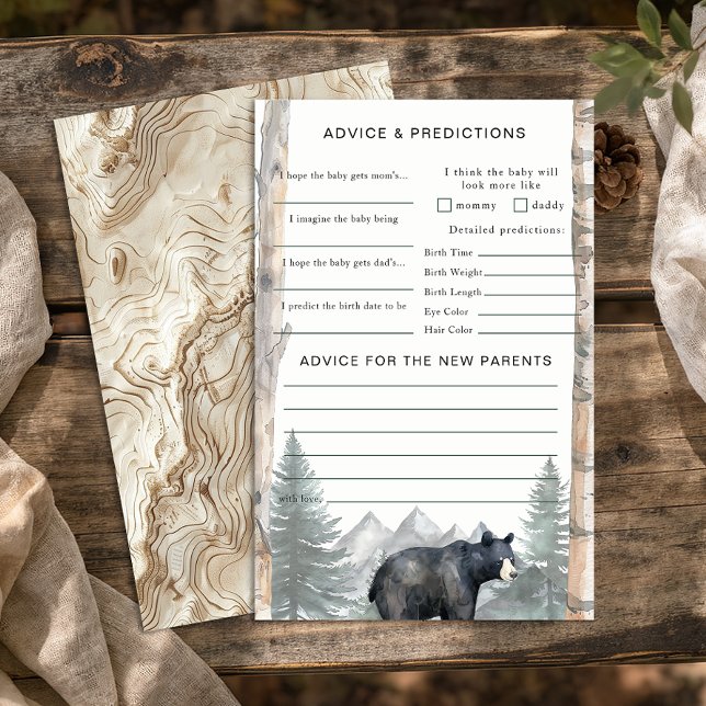 Flyer Consejo y predicciones de Baby Shower para el oso  (Advice & Prediction Sheets - Baby Shower Activity)