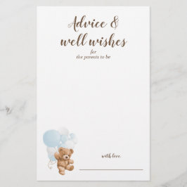 Flyer Consejos y deseos Baby Shower Blue Teddy Bear