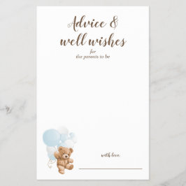 Flyer Consejos y deseos Baby Shower Blue Teddy Bear