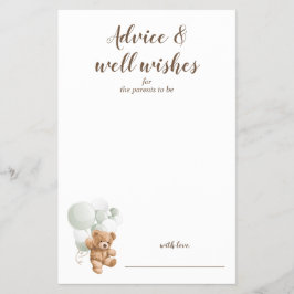 Flyer Consejos y deseos Sage Teddy Bear Baby Shower