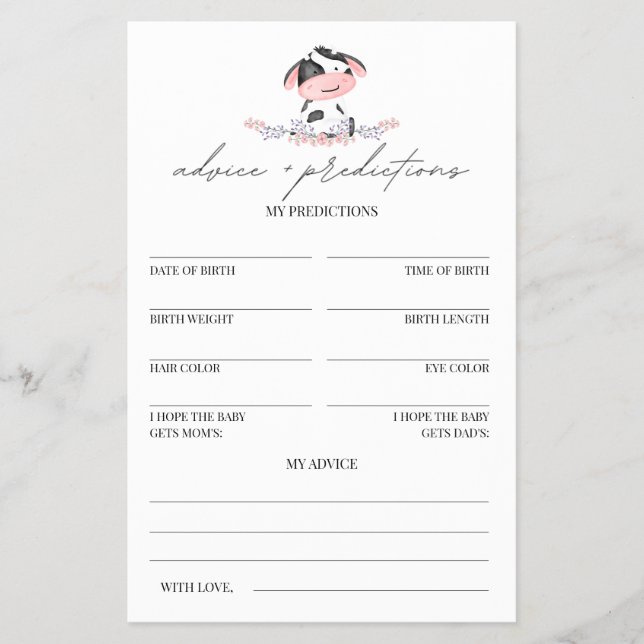 Flyer Consejos y predicciones Baby Shower Rústico de vac (Frente)