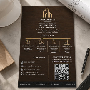 Flyer Construcción de código QR de grano de madera moder
