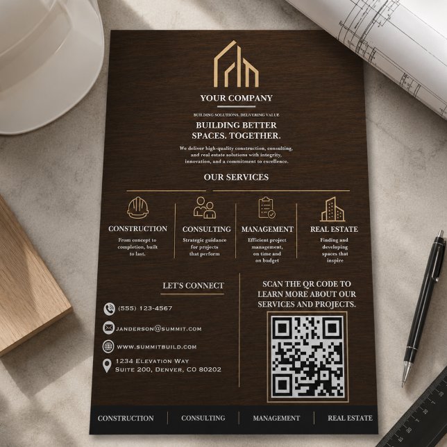 Flyer Construcción de código QR de grano de madera moder (Modern Wood Grain QR Code Construction Flyer
)