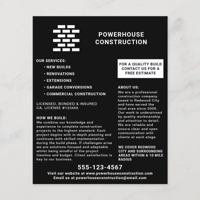 Flyer Constructor Patrón de ladrillo negro (Frente)