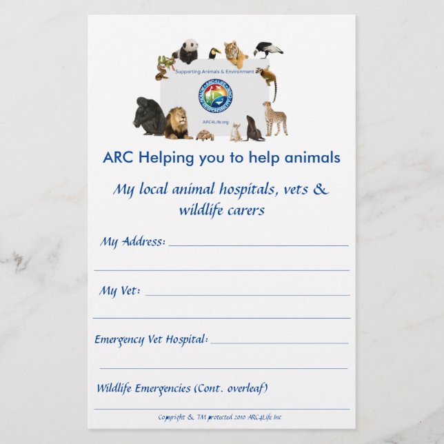 Flyer contactos útiles con animales ARC (Frente)