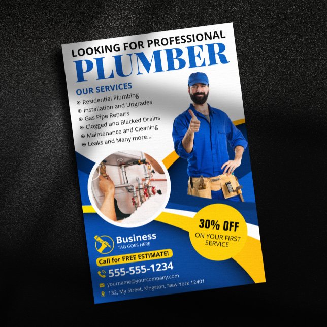 Flyer Contractor de fontanería profesional azul (Subido por el creador)