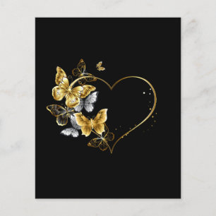 Flyer Corazón con mariposas doradas