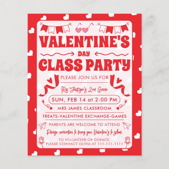 Flyer Corazones Feliz Día de San Valentín Patrón de Amor (Frente)