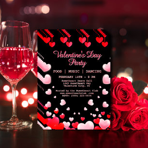 Flyer Corazones Rosados Rojo Fiesta de San Valentín Comi
