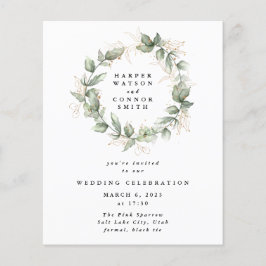 Flyer Corona de boda de eucalipto dorado con presupuesto