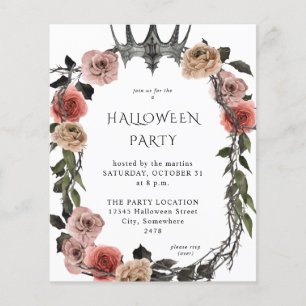 Flyer Corona de Halloween de Presupuesto Rosa Floral Neg
