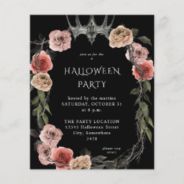 Flyer Corona de Halloween Presupuesto Rosa Floral Negro 
