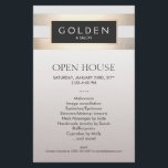 Flyer Cosmetólogo Rayas de Oro Salón de Peluquería y Spa<br><div class="desc">Elegante y chic con un toque contemporáneo. Hermoso patrón de rayas doradas falsas sobre fondo blanco. Nota: esta es una imagen digital del efecto de lámina de oro y fondo texturizado de tela de lino negro. - no es el artículo real.</div>