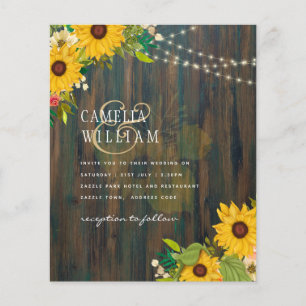 Flyer Country Wedding Rustic Wood Sunflowers Luces Inv