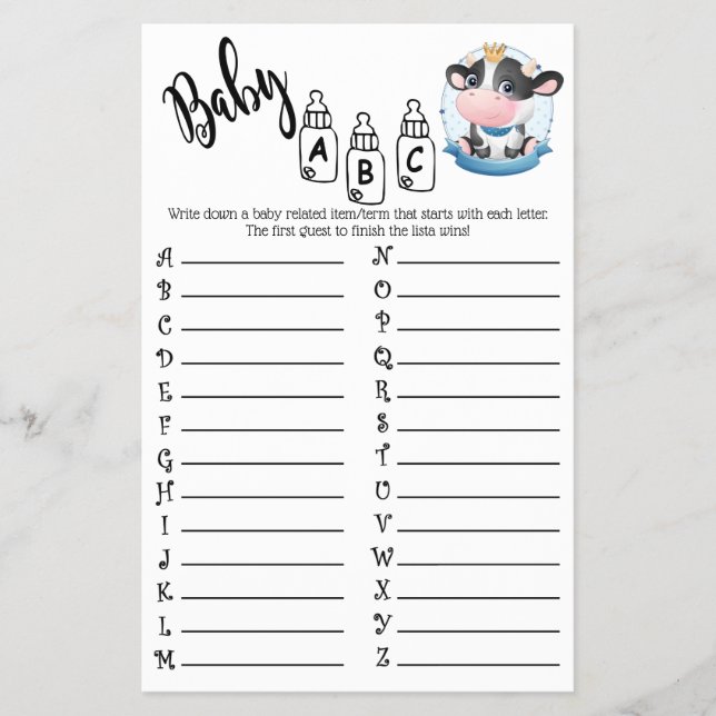 Flyer Cow Baby Shower Beautiful Dream Game Baby Tarjeta  (Frente)