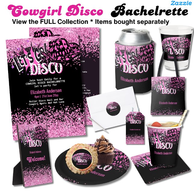 Flyer COWGIRL DISCO BACHELORETTE Pink Black Glitter Invi (Subido por el creador)
