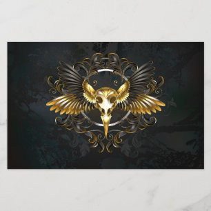 Flyer Cráneo de pájaro dorado sobre fondo negro