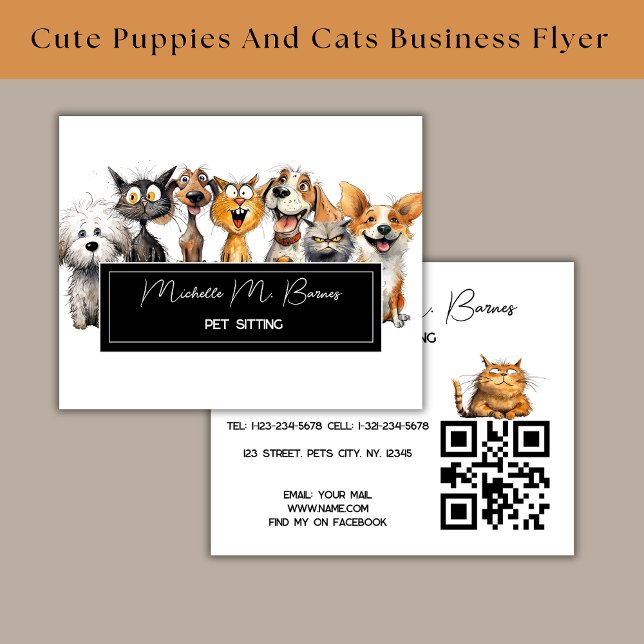Flyer Crazy Crazy Cats Perros Mascota Sitter QR Code Bus (Subido por el creador)