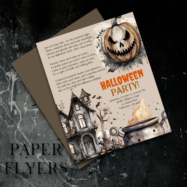 Flyer Creíble invitación al poema de Jack O Lantern Hall (Inexpensive and ideal Halloween invitations, perfect for inviting guests to your party.)