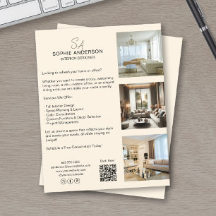 Flyer Crema Profesional para Negocios Monogram Photo QR