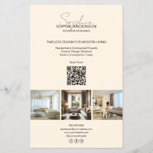 Flyer Crema QR de Foto de Escritura Moderna Profesional 