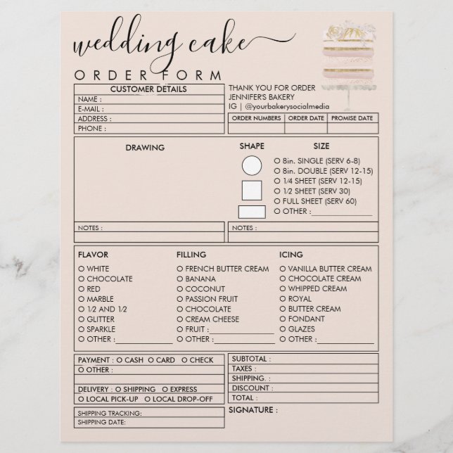 Flyer Crema rosa Boda de cumpleaños Pastel de panadería  (Frente)