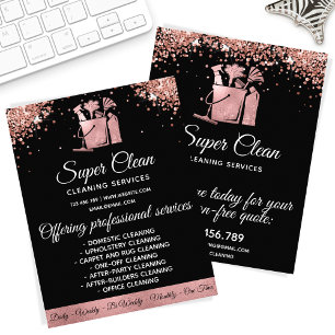 Flyer Criada Limpiando Casa Brillante Rosa Dorado Purpur