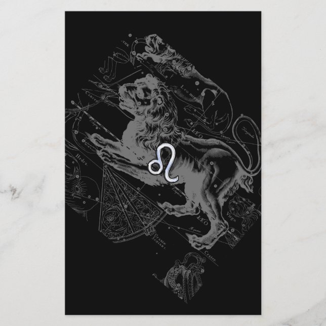 Flyer Cromado como Leo Zodiac Constellation Map Hevelius (Frente)