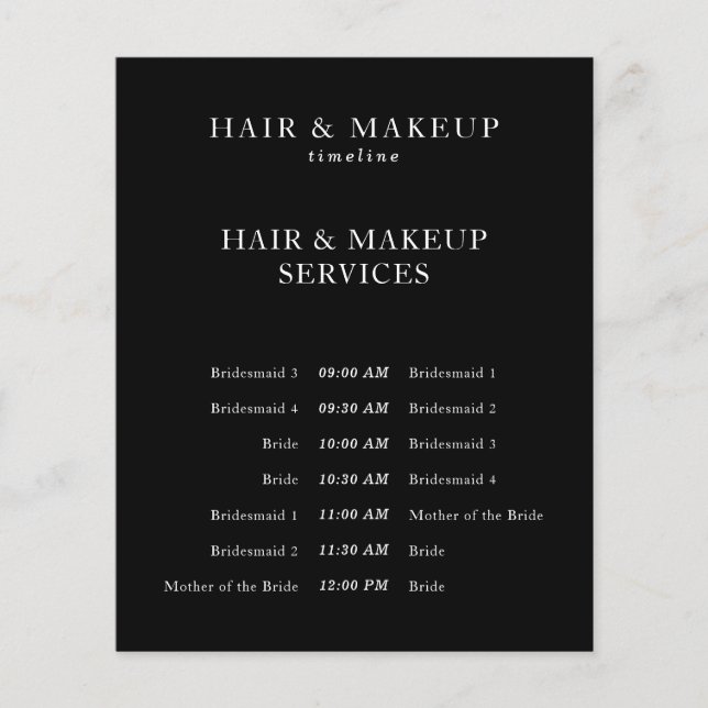 Flyer Cronograma de maquillaje de cabello para bodas con (Frente)