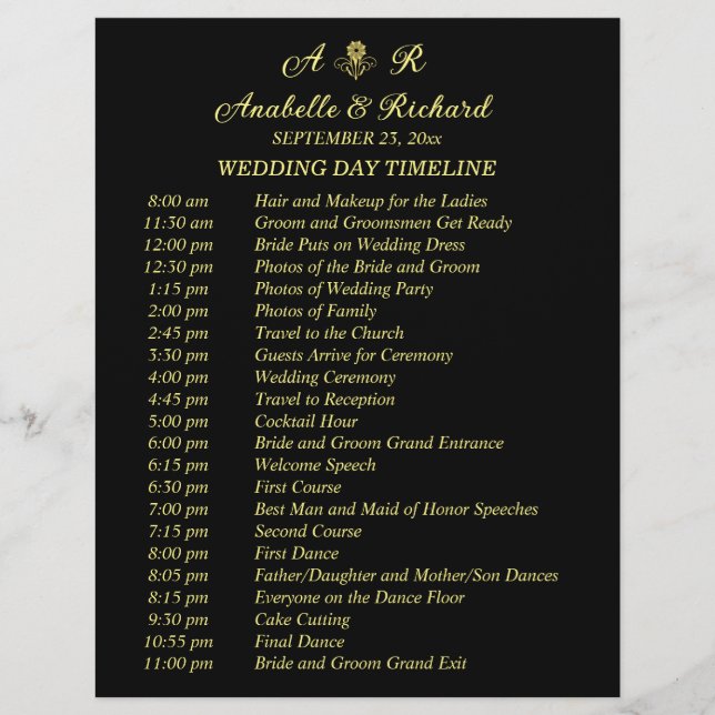 Flyer Cronología de Boda Elegante Monograma Simple (Frente)