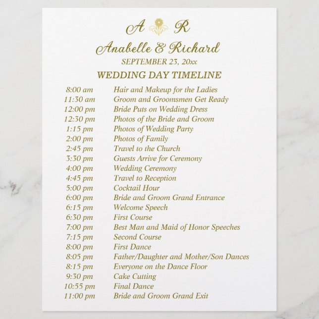 Flyer Cronología de matrimonio simple monograma elegante (Frente)