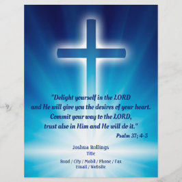 Flyer Cruz cristiana sobre fondo azul brillante
