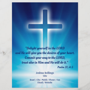 Flyer Cruz cristiana sobre fondo azul brillante