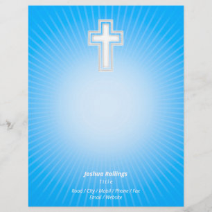 Flyer Cruz cristiana sobre fondo azul brillante
