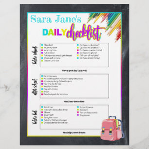 Flyer Cuadro de lista de comprobación de la escuela diar