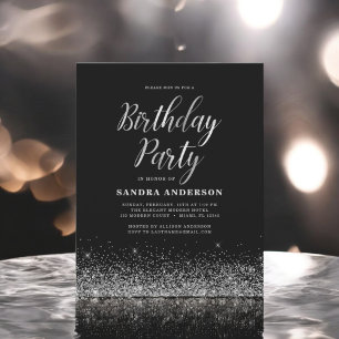 Flyer Cualquier Purpurina moderno negro de cumpleaños de