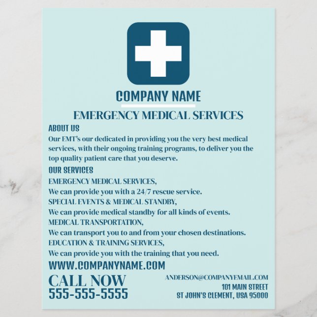 Flyer Cualquier símbolo médico de color, EMT, paramédico (Frente)