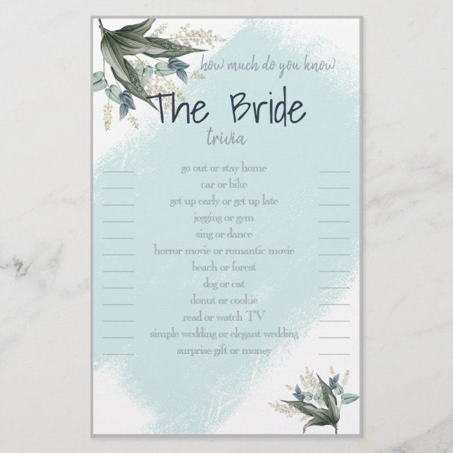 Flyer Cuánto conoces el volador de tarjetas The Bride Tr (Frente)
