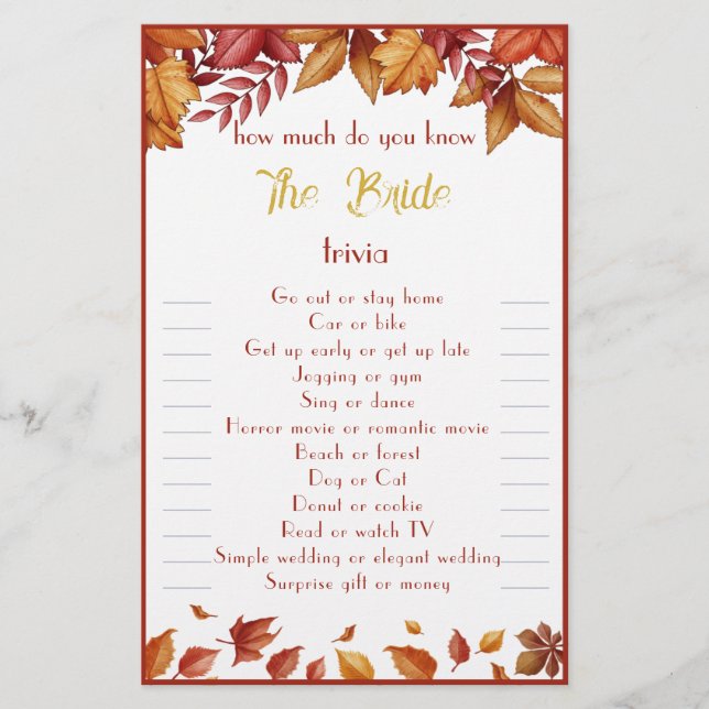 Flyer Cuánto conoces el volador de tarjetas The Bride Tr (Frente)