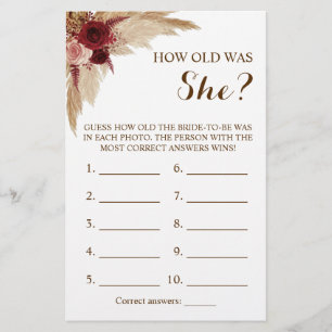 Flyer ¿Cuántos años tenía ella? Tarjeta de juego de hier
